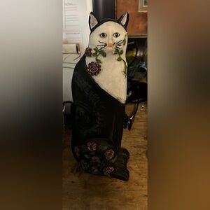Vintage hand carved wooden cat decor